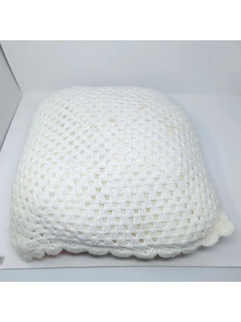 Crochet Pillow Square White Cottagecore Floral Hand